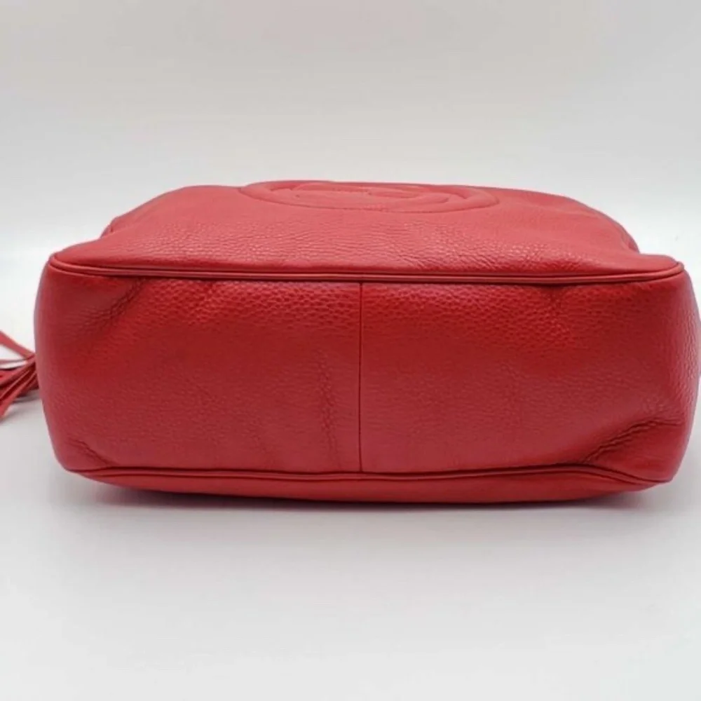 Authentic Gucci Soho Chain Shoulder Bag Red Leather GG Logo Crossbody Bag - Picture 9 of 14